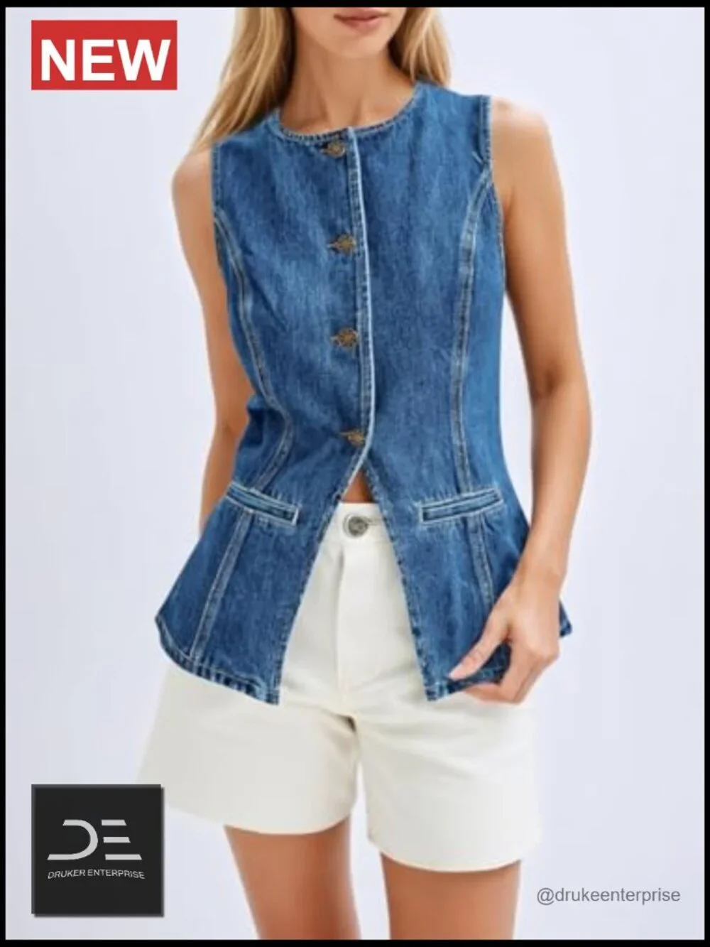 Women's Fitted Denim Vest Sleeveless Button Down Jean Vest